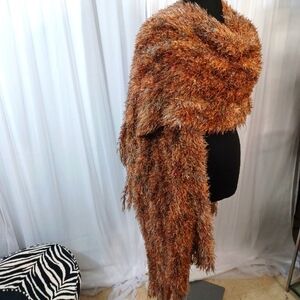 Versatile Open Face Shaggy Furry Wrap/Shawl Brown Multicolored